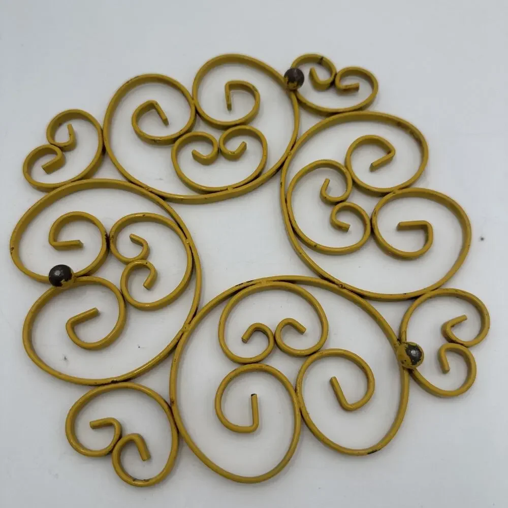 Vintage Metal Trivet Retro Harvest Gold Swirly Scroll Shaped